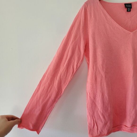 Eileen Fisher Linen Blend Pink V-Neck Women's Sweater Long Sleeve - Picture 4 of 6